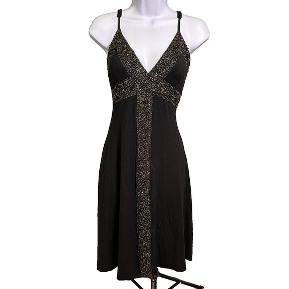 Vintage Y2K Guess Jeans Beaded Empire Waist Slip Dress Womens M Black Evening - Picture 2 of 12